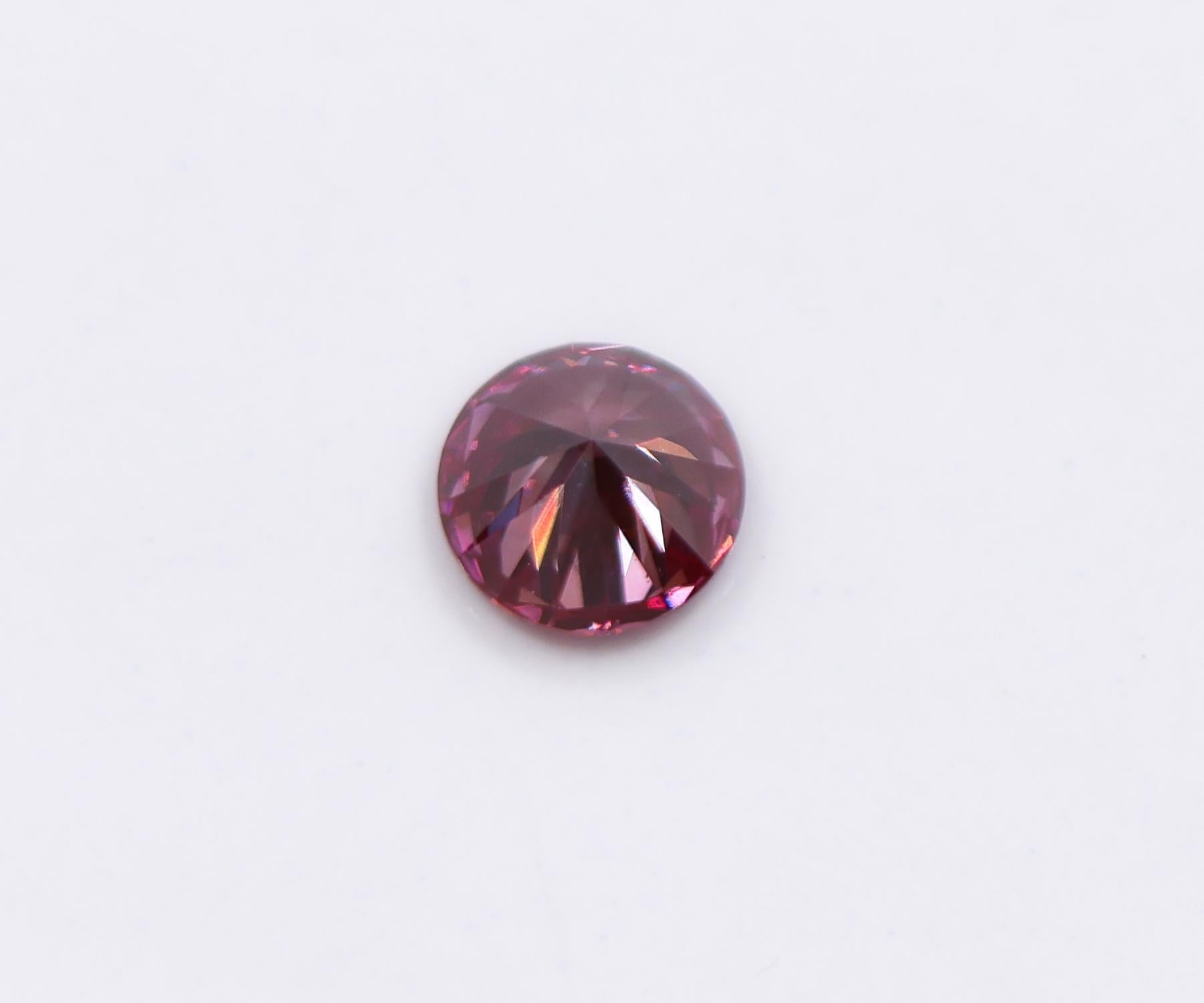 GIA Certified 1 Carat Purplish Pink Diamond Earth Mined Brilliant Round 6.5mm For Sale 1