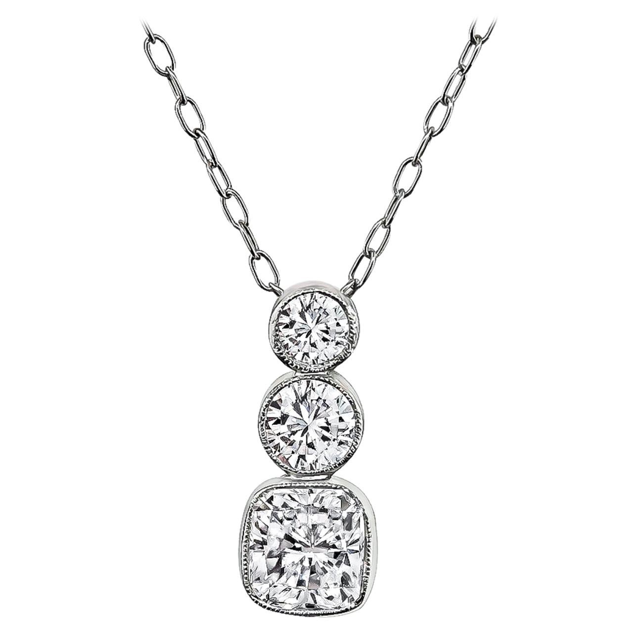 GIA Certified 1 Carat Radiant Cut Diamond Platinum Pendant Necklace