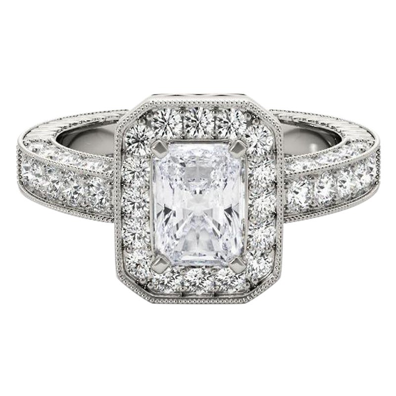 GIA Certified 1 Carat Radiant Halo Openwork Diamond Ring