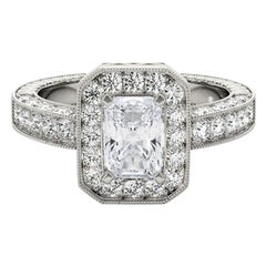 GIA Certified 1 Carat Radiant Halo Openwork Diamond Ring
