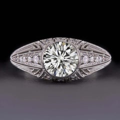 GIA zertifiziert 1 Karat runder Brillant Art Deco Stil Dome 14k Weißgold Ring