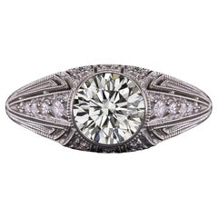 GIA Certified 1 Carat Round Brilliante Art Deco Style Dome Anello in oro bianco 14k
