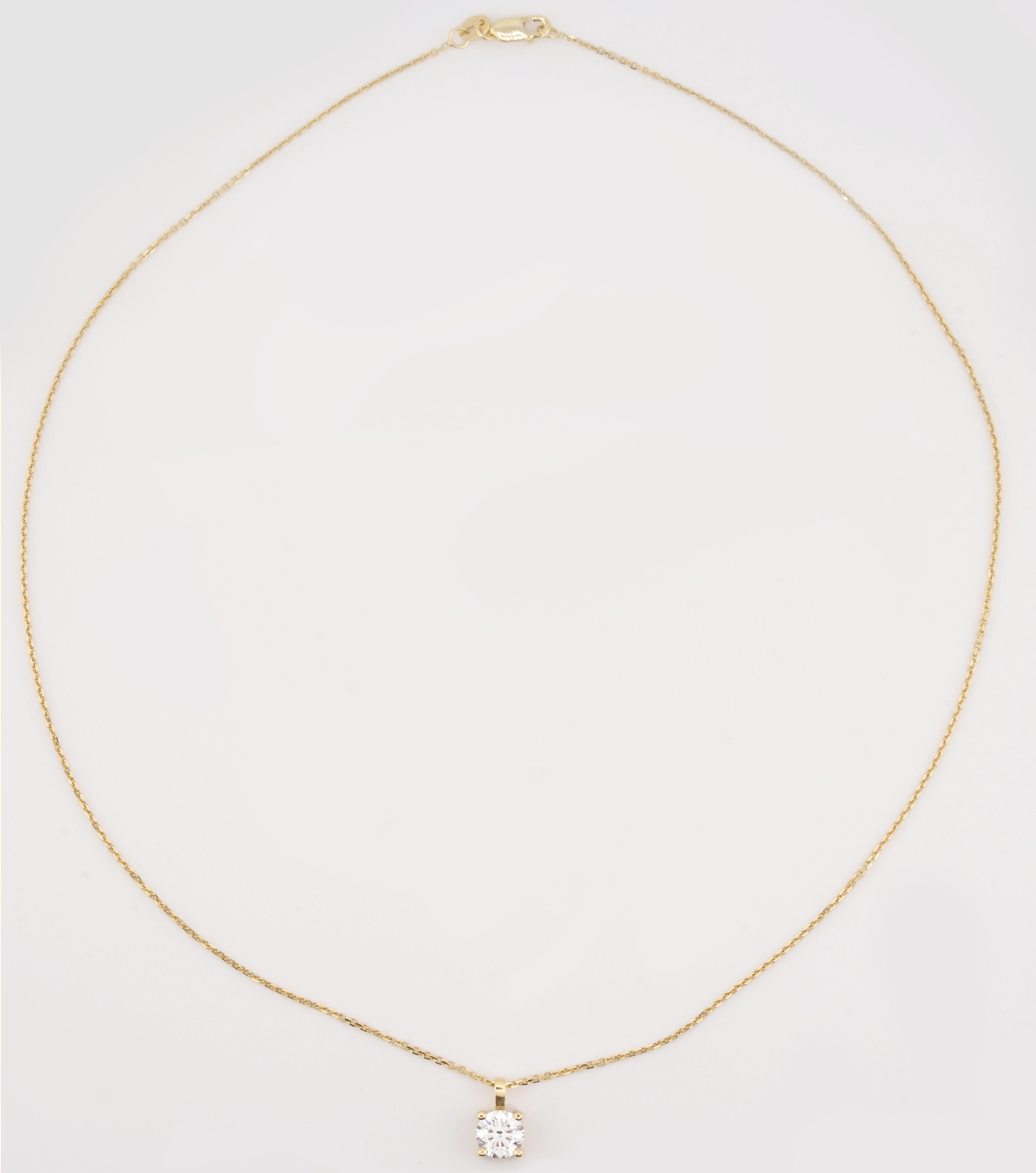 Pendentif en or jaune 18 carats de 1 carat de taille ronde certifié GIA en vente 2