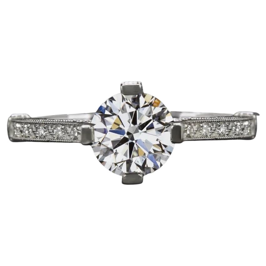 GIA-zertifizierter 0,90 Karat Diamantring mit Rundschliff im Rundschliff IF Clairity im Art-déco-Stil