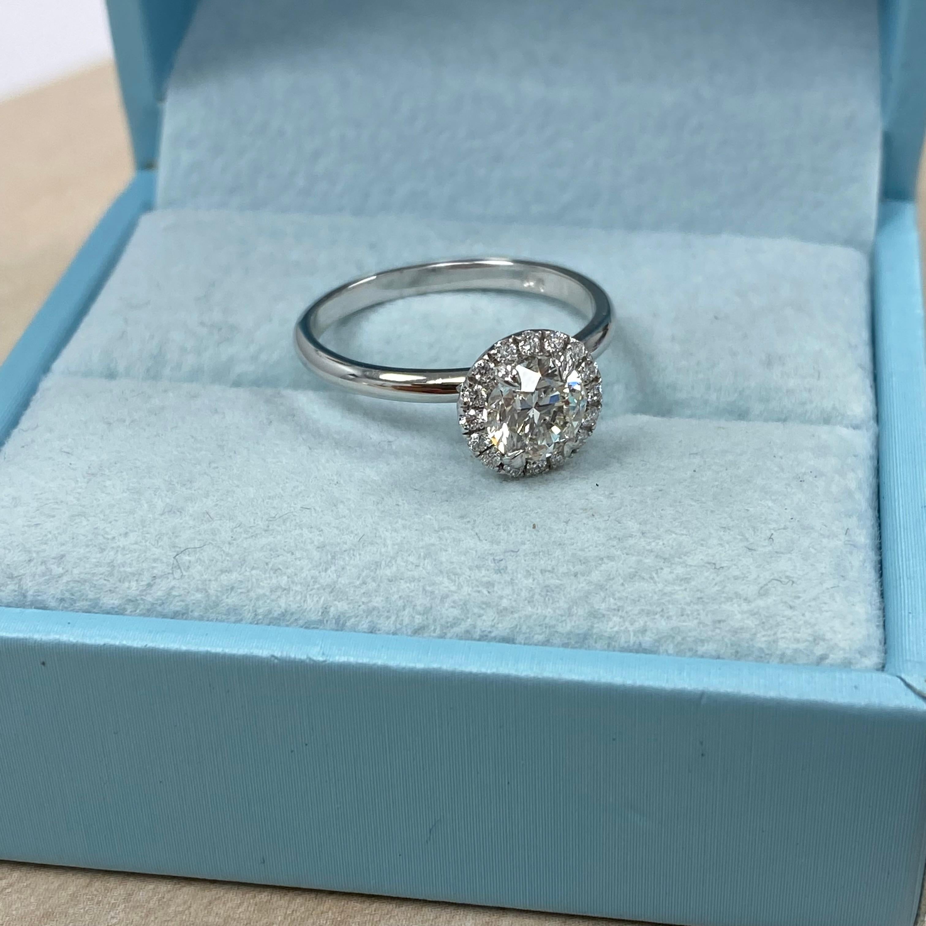 GIA Certified 1 Carat Round Diamond Halo Engagement Ring 14K White Gold For Sale 4