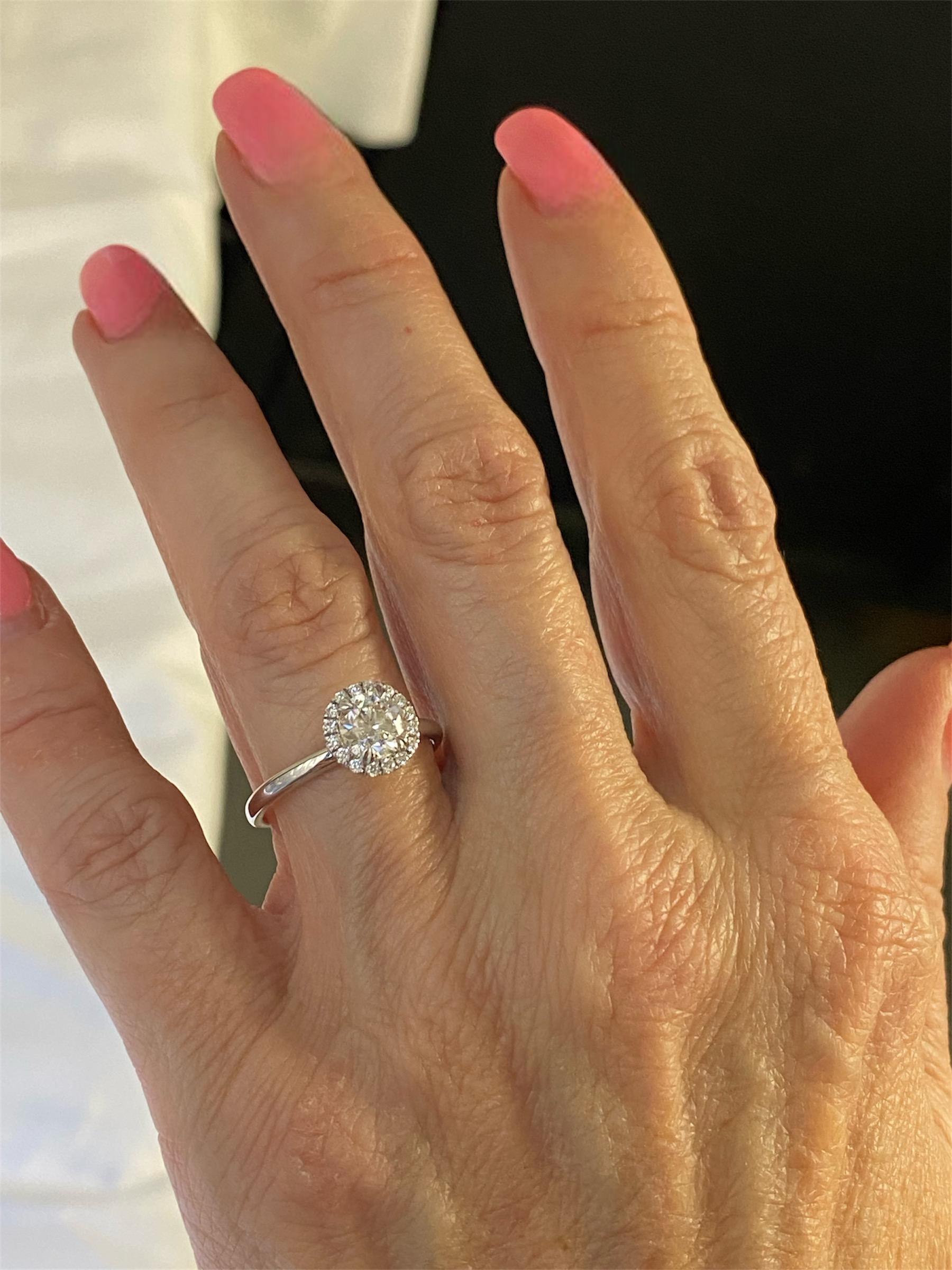 Round Cut GIA Certified 1 Carat Round Diamond Halo Engagement Ring 14K White Gold For Sale
