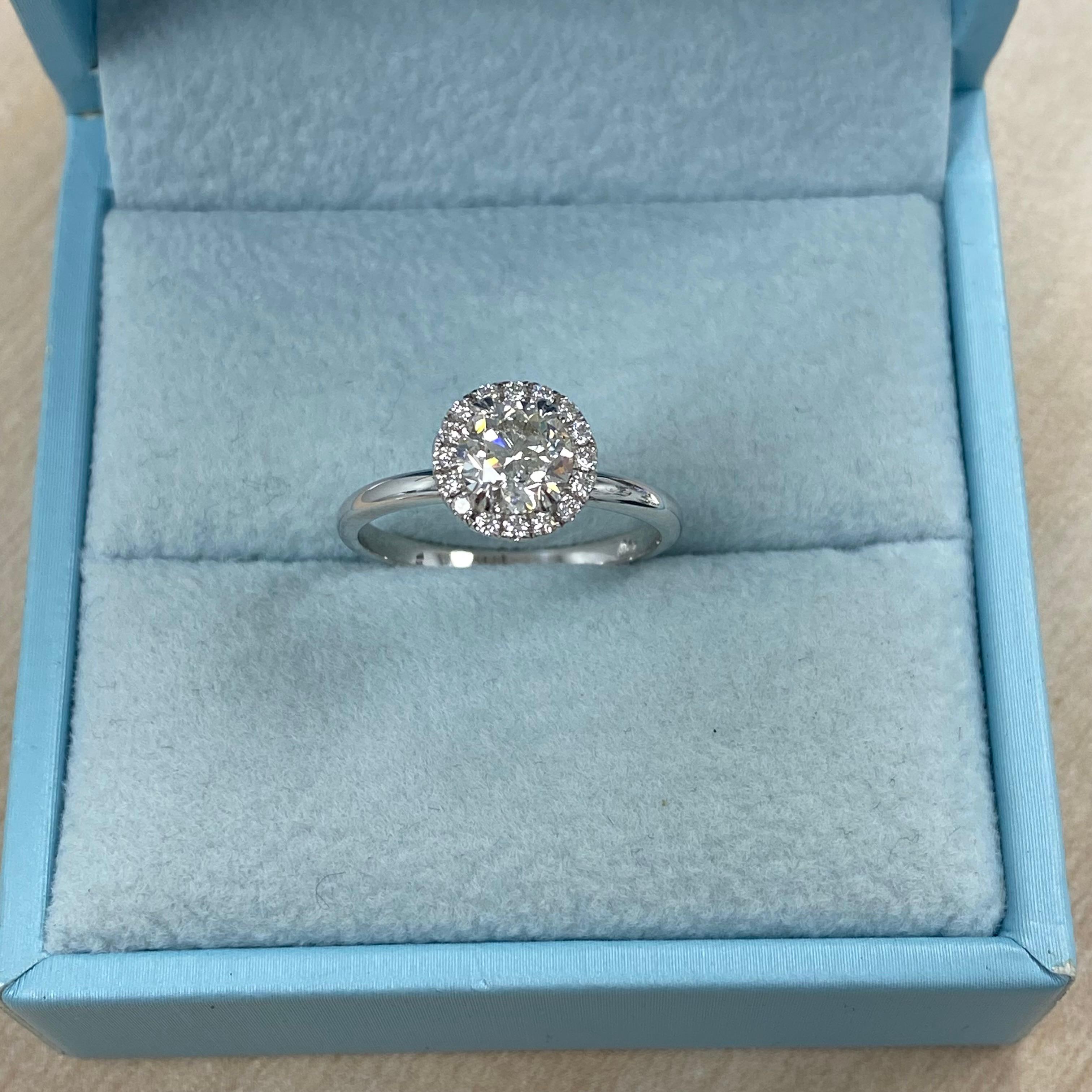 GIA Certified 1 Carat Round Diamond Halo Engagement Ring 14K White Gold For Sale 1