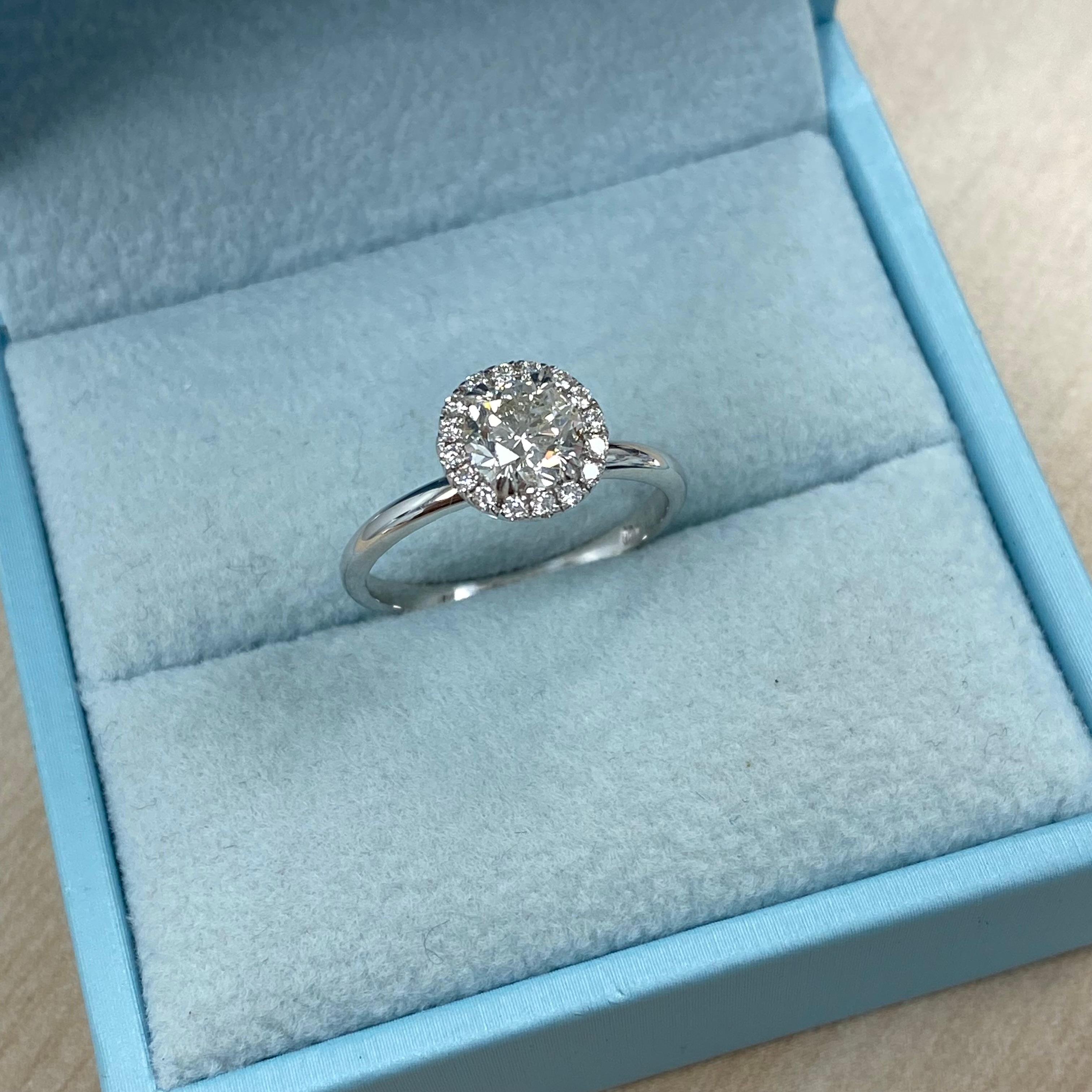 GIA Certified 1 Carat Round Diamond Halo Engagement Ring 14K White Gold For Sale 2