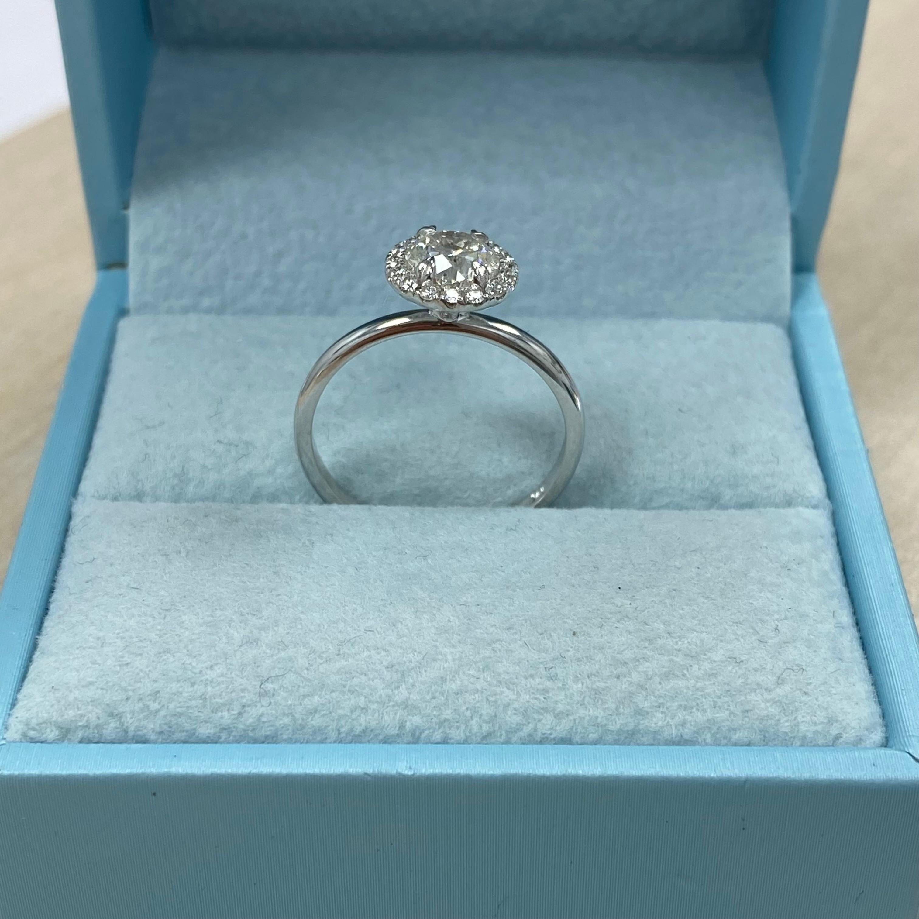 GIA Certified 1 Carat Round Diamond Halo Engagement Ring 14K White Gold For Sale 3