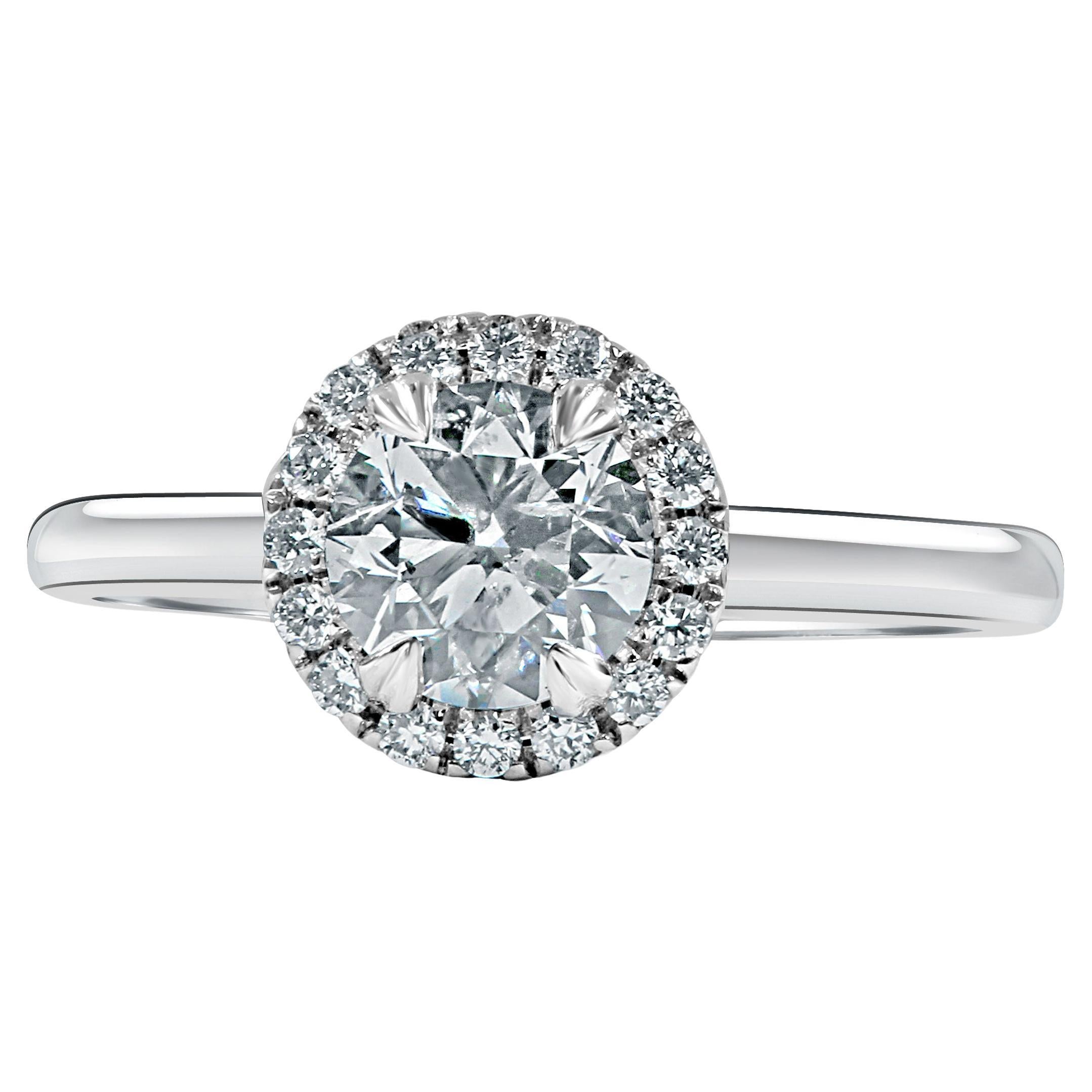 GIA Certified 1 Carat Round Diamond Halo Engagement Ring 14K White Gold
