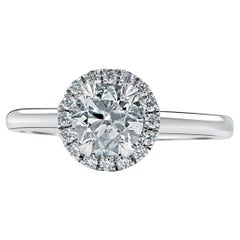 GIA Certified 1 Carat Round Diamond Halo Engagement Ring 14K White Gold