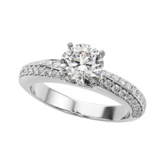 GIA Certified 1 Carat Round Diamond Pave Swirl  Diamond Ring