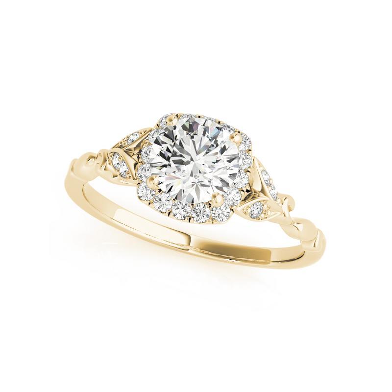 Taille ronde Bague en diamant certifié GIA de 1 carat, avec halo floral, feuilles et vignes en vente