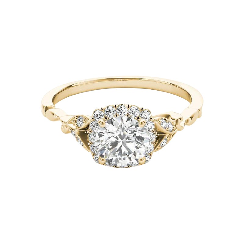 Bague en diamant certifié GIA de 1 carat, avec halo floral, feuilles et vignes