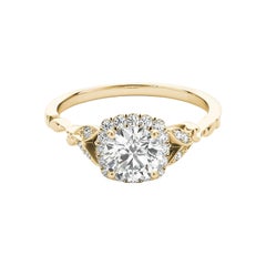 Bague en diamant certifié GIA de 1 carat, avec halo floral, feuilles et vignes
