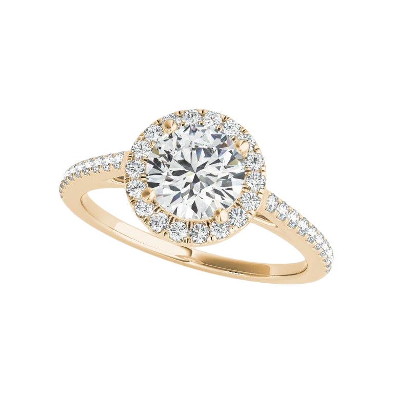 GIA Certified 1 Carat Round Halo Pave Cathedral Anello con diamanti in oro giallo 18K
