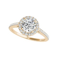 GIA Certified 1 Carat Round Halo Pave Cathedral Anello con diamanti in oro giallo 18K