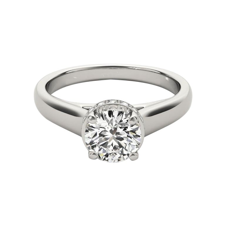 GIA Certified 1 Carat Round Hidden Halo Trellis (Treillis caché)  Bague en diamant