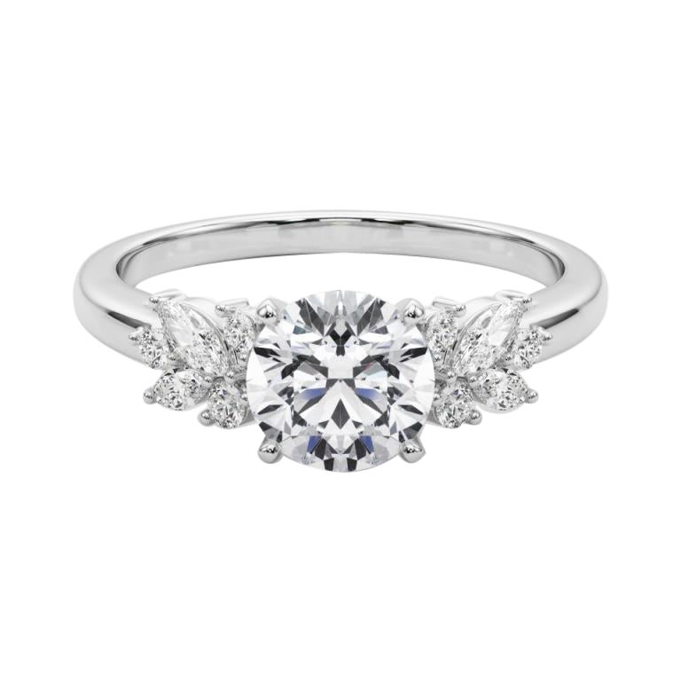 Bague à diamant cathédrale certifié GIA de 1 carat en forme de feuille ronde