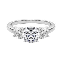 Bague à diamant cathédrale certifié GIA de 1 carat en forme de feuille ronde