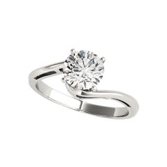 Bague en platine à diamant certifié GIA de 1 carat solitaire rond à contournement incurvé