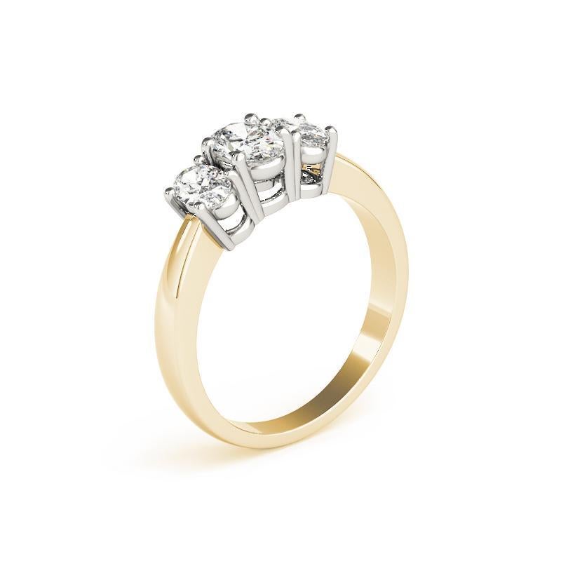 GIA Certified 1 Carat Three-Stone Oval 18K Yellow Gold Diamond Ring (bague à diamant ovale de 1 carat certifiée par le GIA) Pour femmes en vente