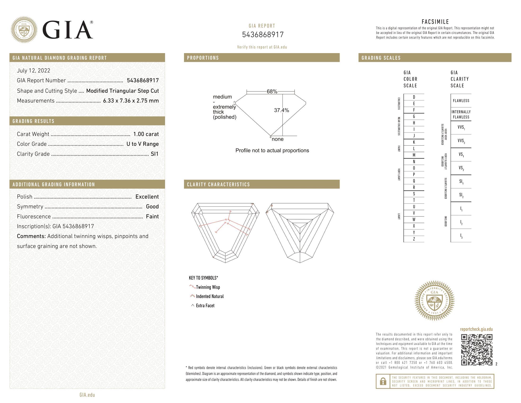 Diamant naturel certifié GIA de 1 carat de taille trillion Unisexe en vente