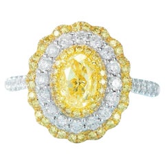GIA Certified 1 Carat Vivid Yellow Diamond Double Halo Ring/Pendant