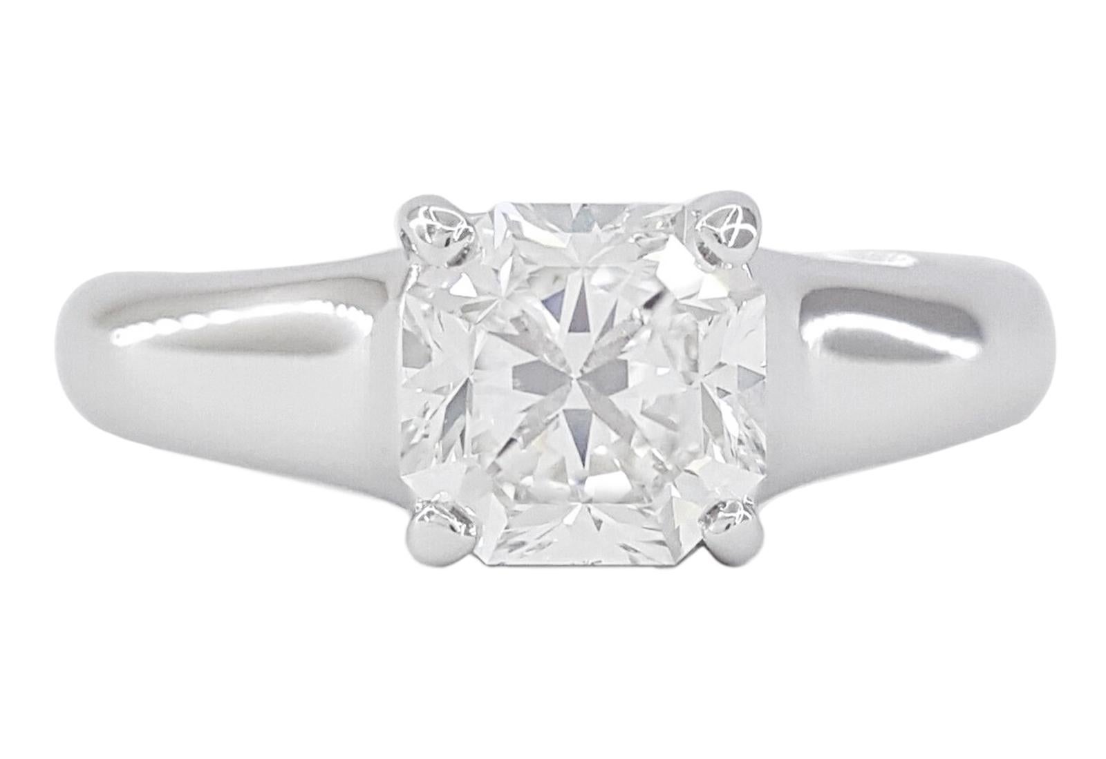 This stunning 1.00 carat F color VS Radiant Square Cut diamond ring in 18K white gold is a remarkable piece of jewelry. At the heart of this ring gleams a captivating 1.00 carat Radiant Square Cut diamond. The Radiant Square Cut is renowned for its
