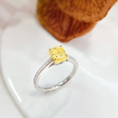 GIA Certified 1 CT Fancy Yellow Diamond 18K Gold Ring with Diamonds