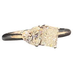 GIA Certificado 1 Cts F/VS1 Diamantes en forma de corazón radiante Anillo Toi Et Moi Oro 18K
