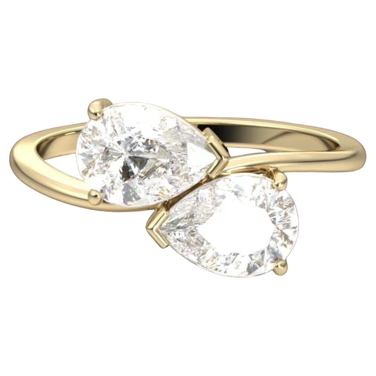 GIA Certified 1 Cts F/VS1 Two-Stone Pear Cut Diamonds Engagement Ring 18K Gold