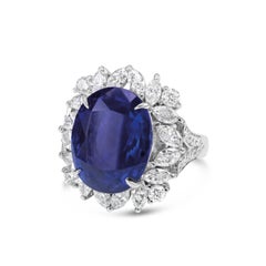 GIA Certified 10 Carat Burma No Heat Blue Sapphire Classical Diamond PT 900 Ring