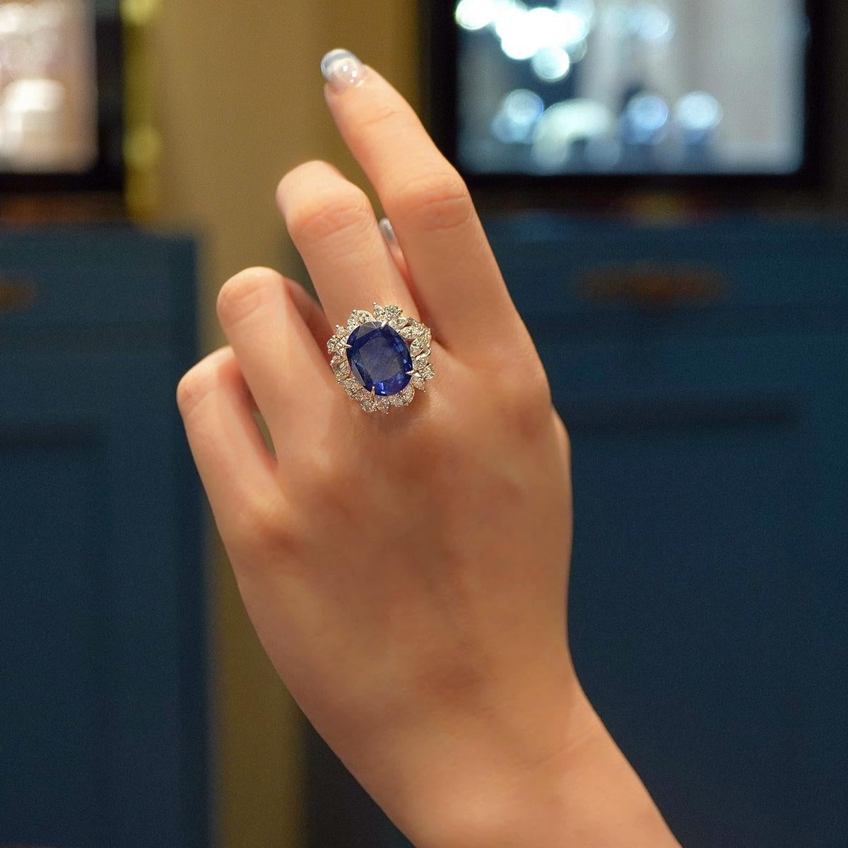 Oval Cut GIA Certified 10 Carat Burma No Heat Blue Sapphire Classical Diamond PT 900 Ring