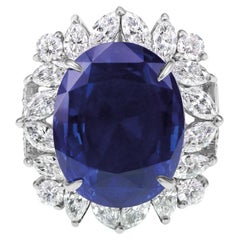 GIA Certified 10 Carat Burma No Heat Blue Sapphire Classical Diamond PT 900 Ring