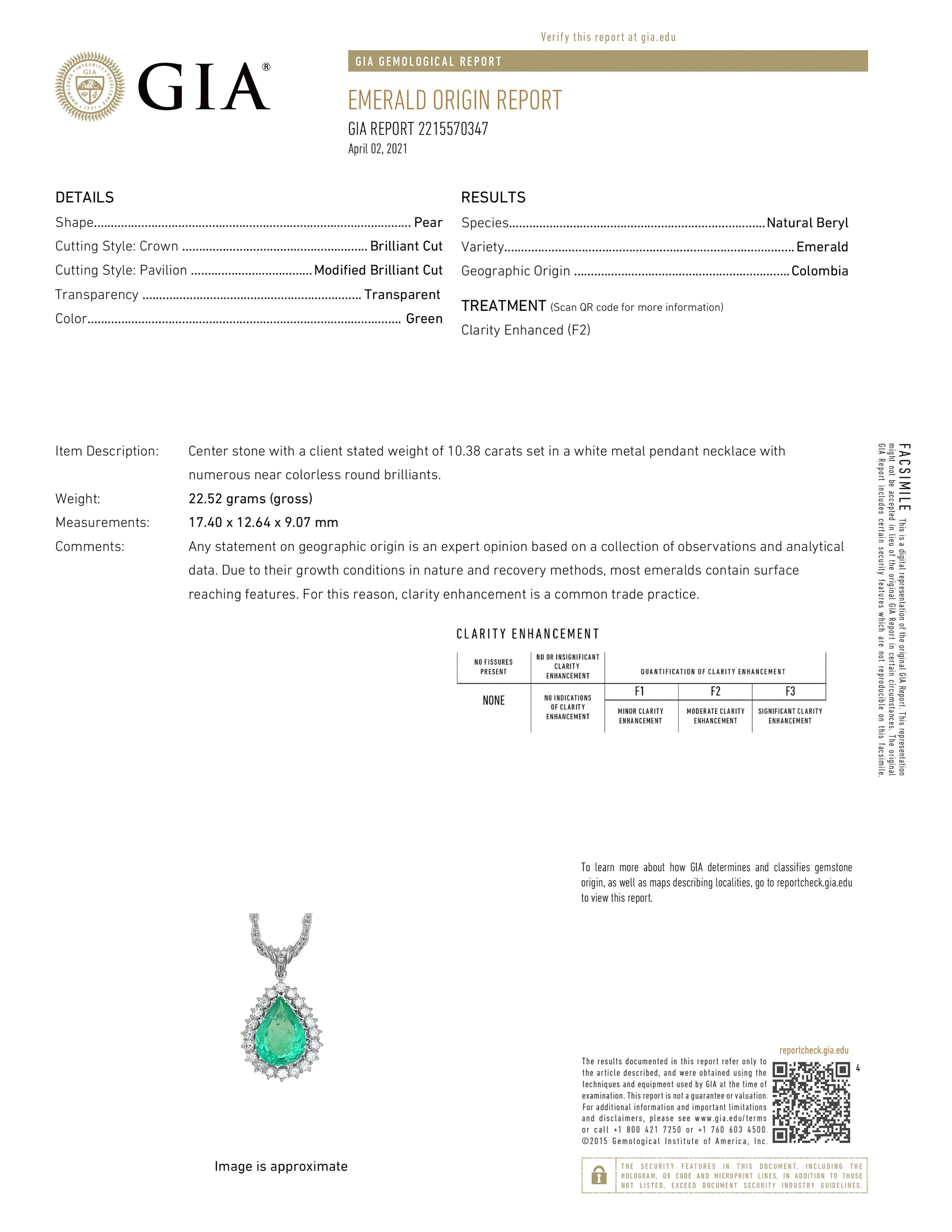 Women's GIA Certified 10 Carat Colombian Emerald Necklace For Sale