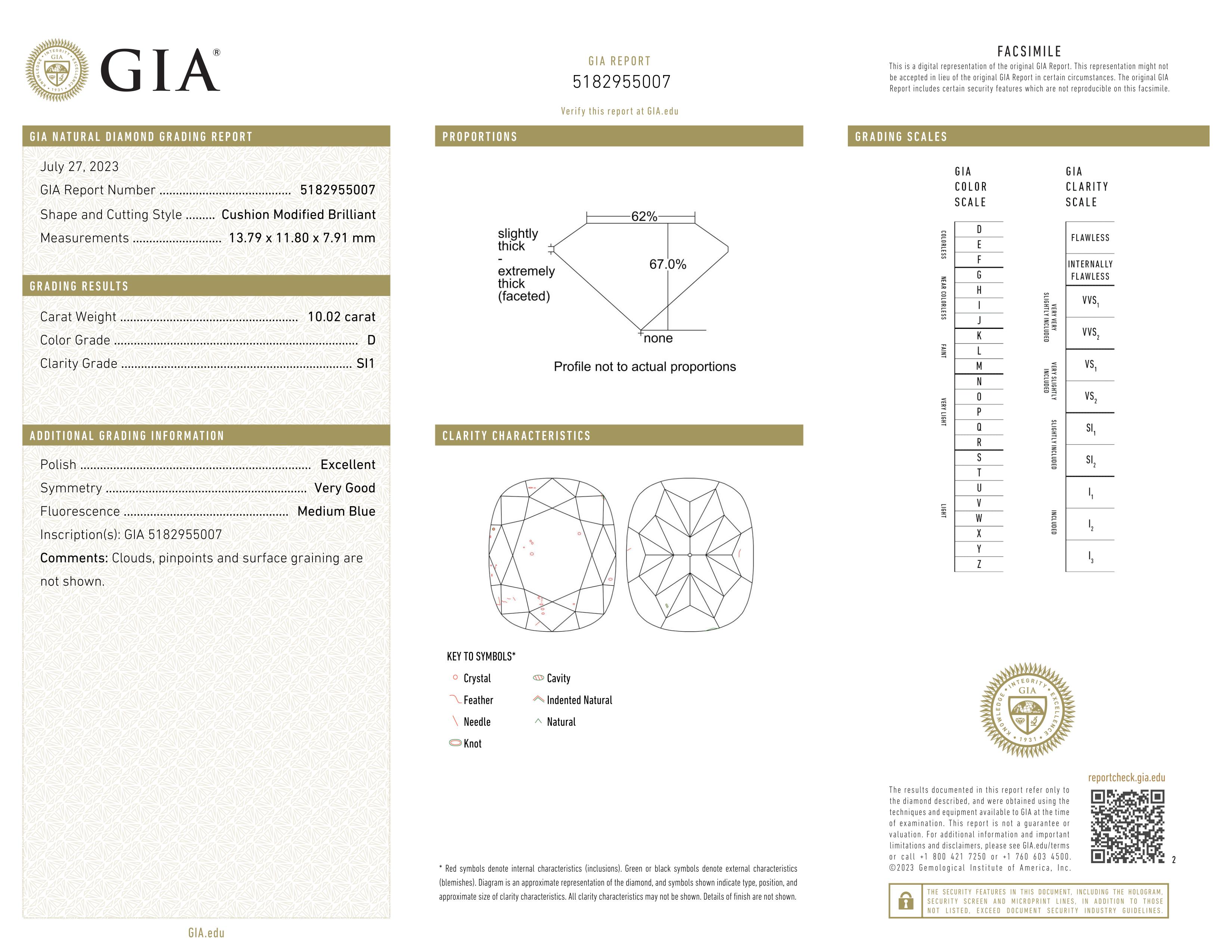 Anello con diamante taglio cuscino certificato GIA da 10 carati con baguette affusolata In condizioni Nuovo in vendita a Chicago, IL