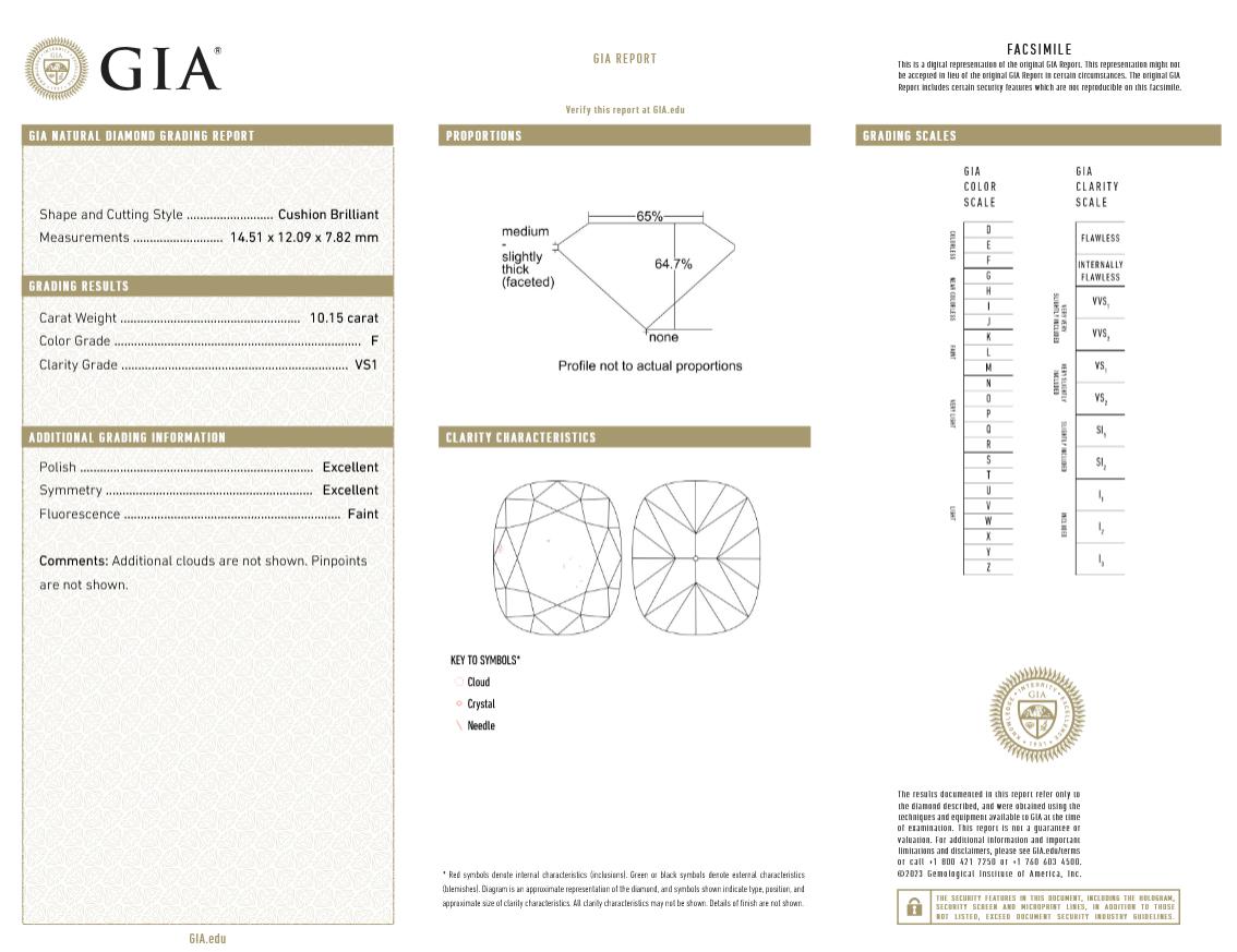 Taille coussin Présentation d'une exquise bague à diamant de 8,88 carats à taille coussin en vente