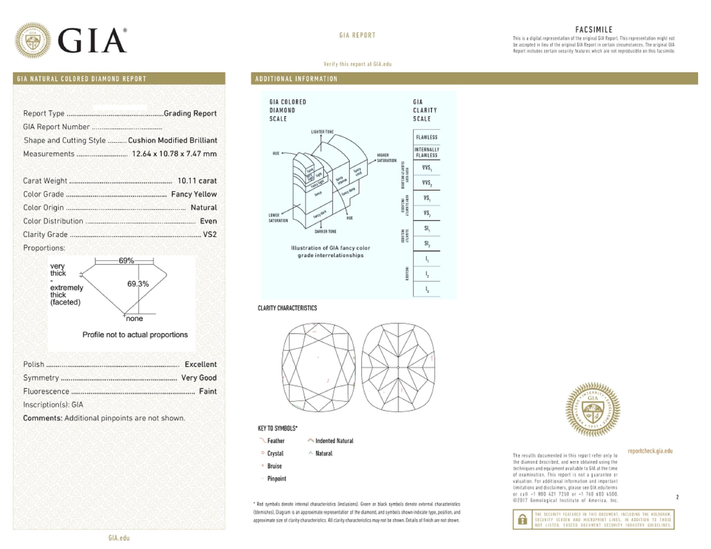 GIA zertifiziert 10 Karat Cushion Diamant Fancy Gelb 100% Auge sauber