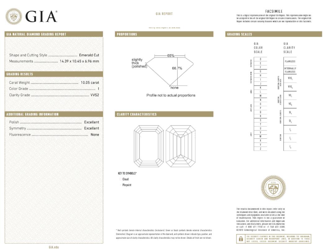 Contemporary GIA Certified 10 Carat Emerald Cut Diamond Engagement Platinum Ring For Sale