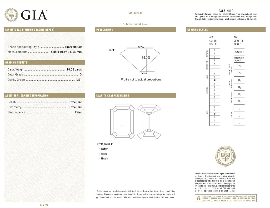 GIA Certified 10 Carat Emerald Cut Diamond Engagement Ring (Zeitgenössisch) im Angebot