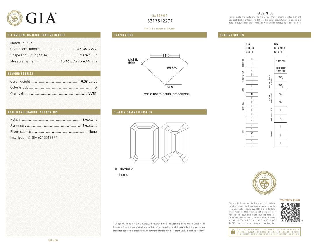 GIA laser inscribed 10 carat Emerald Cut Diamond Perfect Proportion