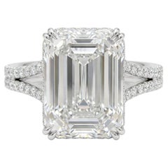GIA Certified 10 Carat Emerald Cut Diamond Platinum Split Shank Ring