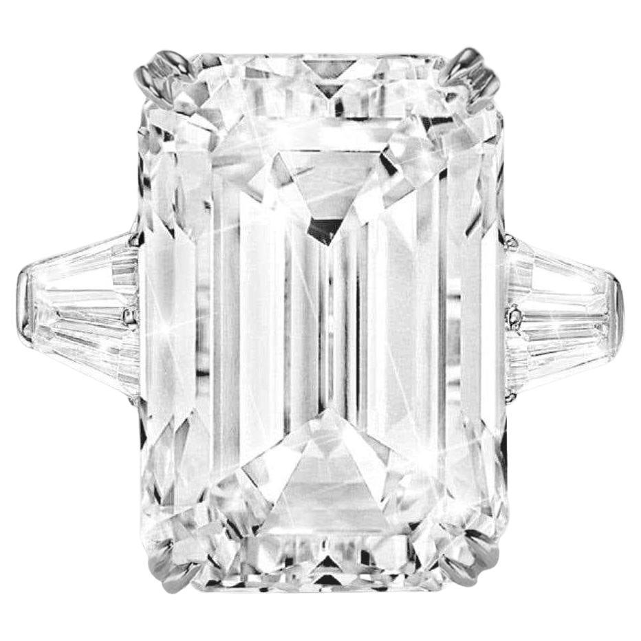Bague en diamants taille émeraude de 10 carats certifiés GIA en vente