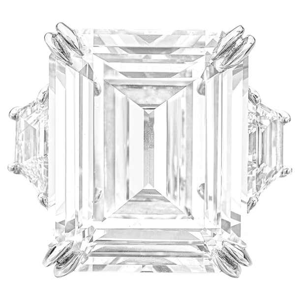 GIA Certified 10.40 Carat Emerald Cut Diamond Ring with Trapezoid ...