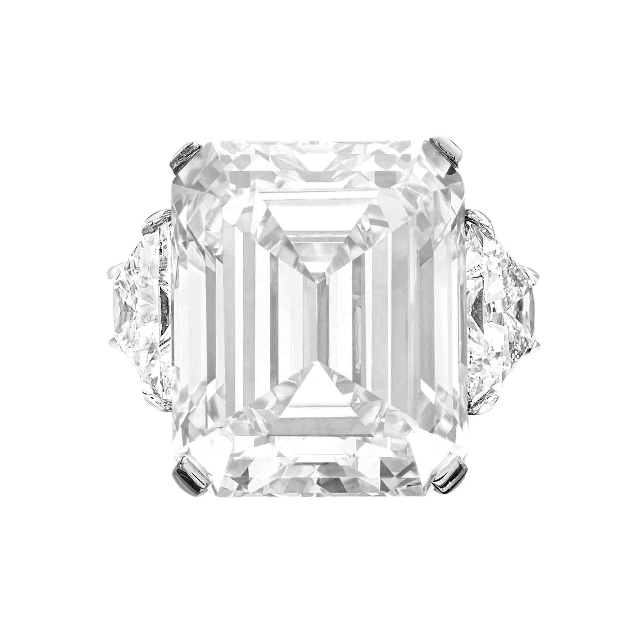 Contemporary GIA Certified 10.02 Carat Emerald Cut Diamond Ring with Trapezoid Diamonds For Sale