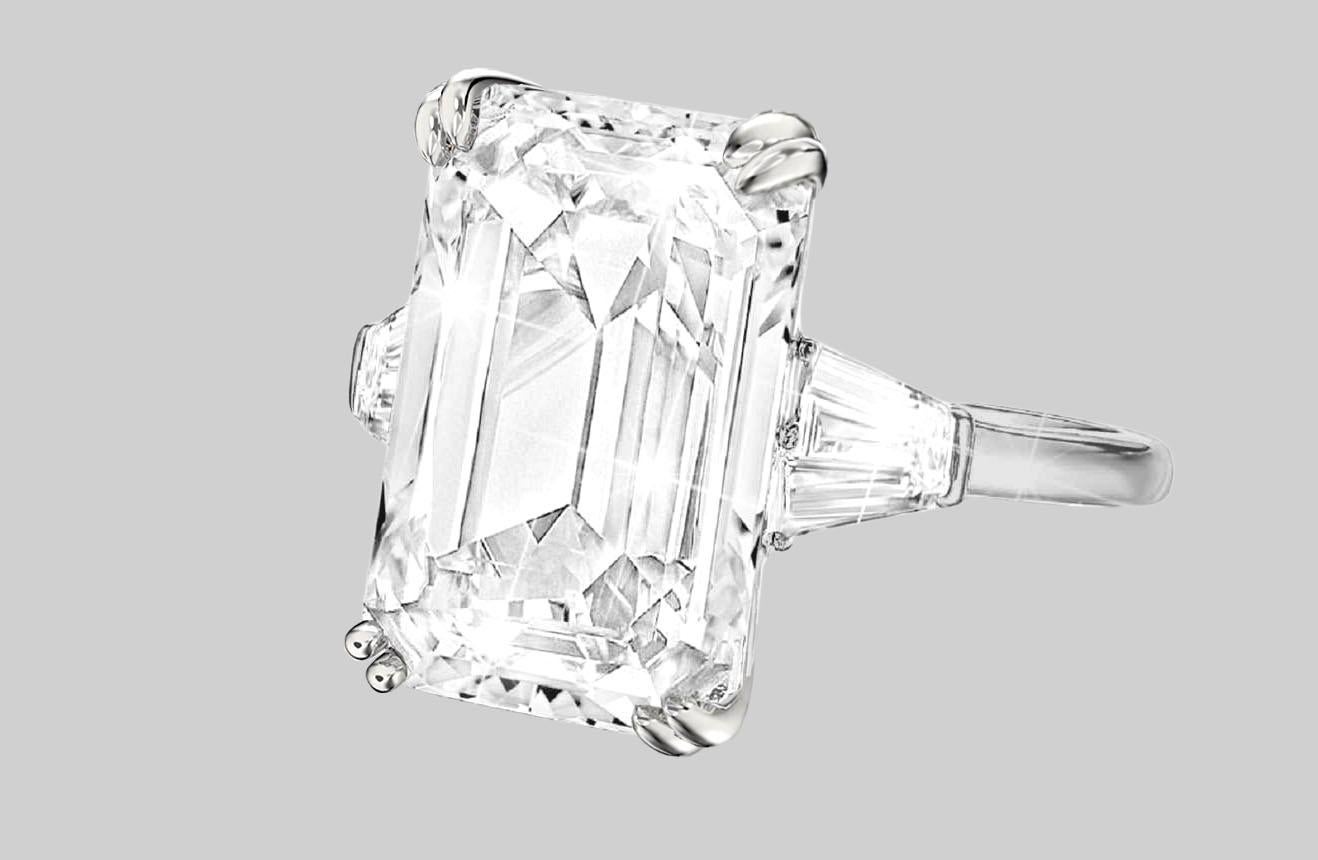 Contemporary GIA Certified 10 Carat Emerald Cut Diamond Three Stone Ring in Platinum For Sale