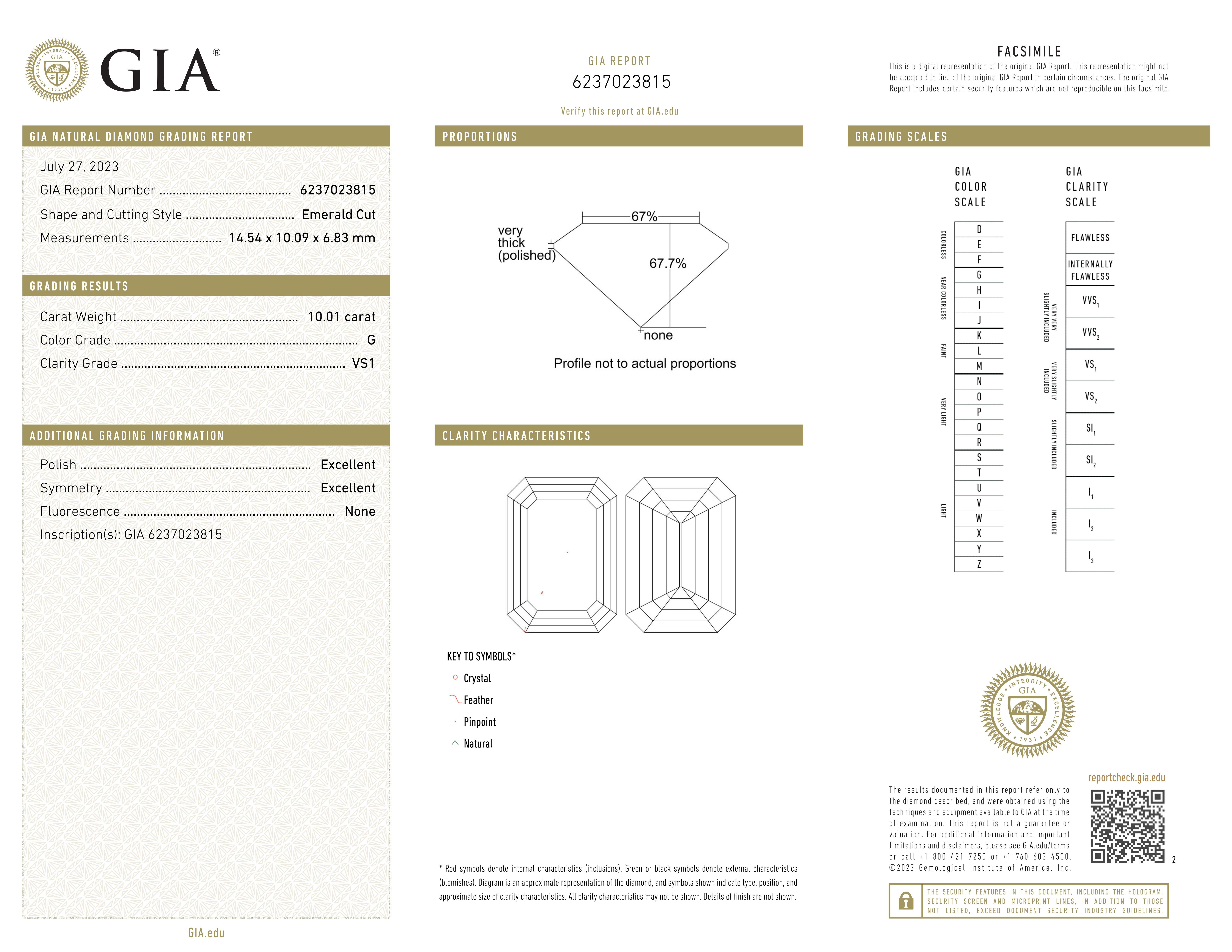 Emerald Cut GIA Certified 10 Carat Emerald Shape Diamond Platinum Ring For Sale