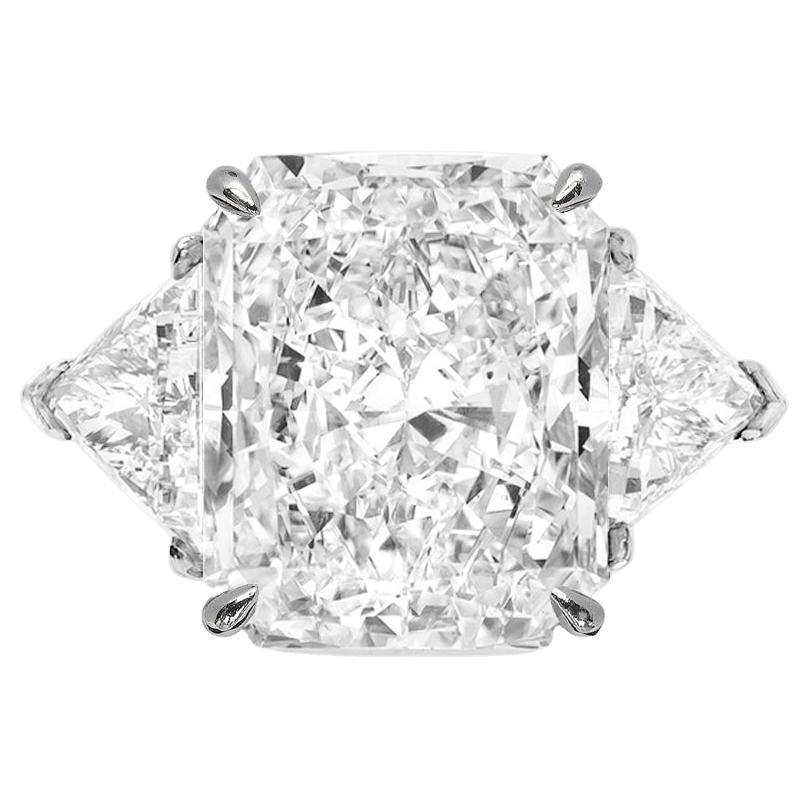 GIA Certified 10 Carat Excellent Cut Cushion Cut Three Stone Platinum Ring For Sale