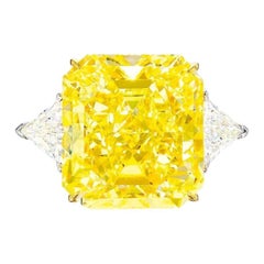 GIA Certified 10 Carat Fancy Intense Radiant Cut Trillion Cut Diamond Ring